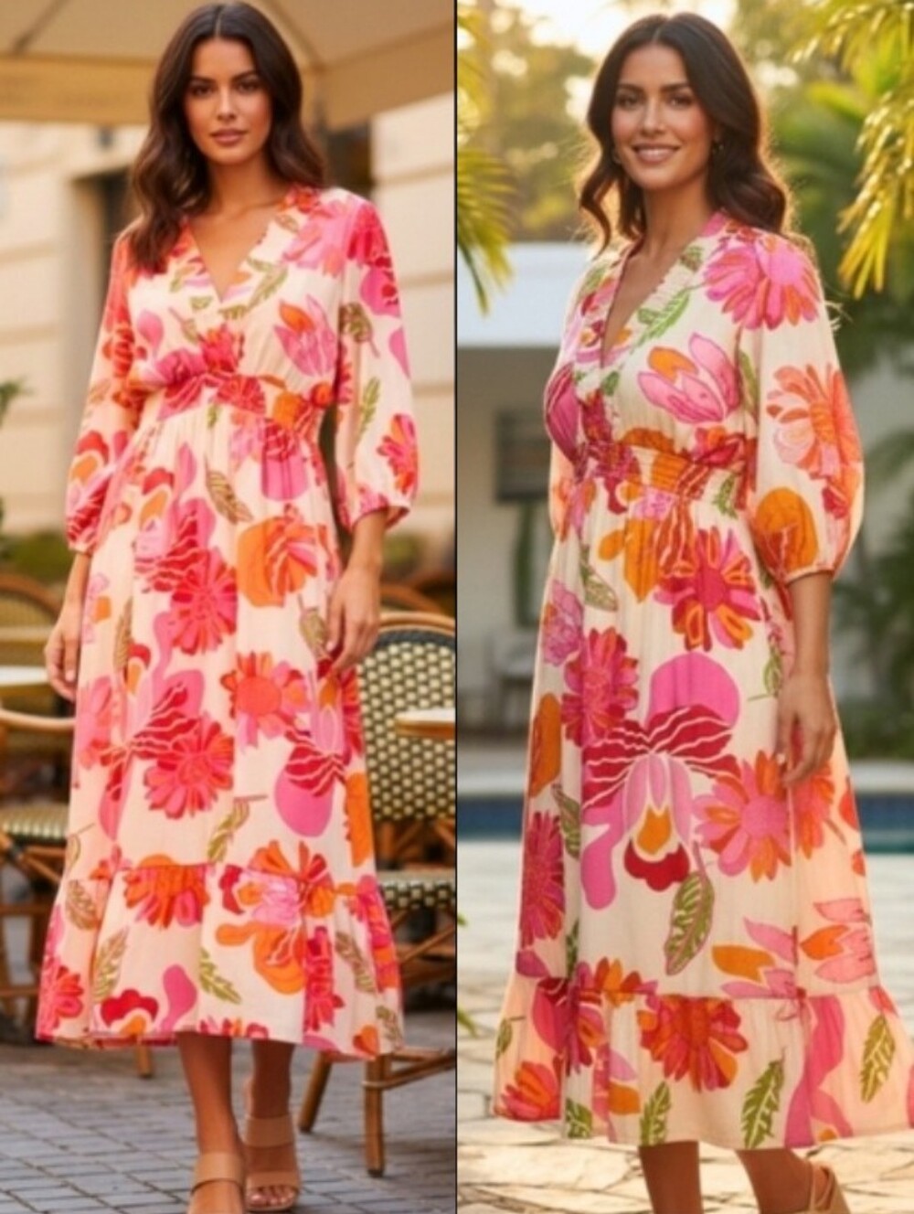 Gold & Silver Paris Embroidered Floral Print Long Boho Dress Vacation One Size